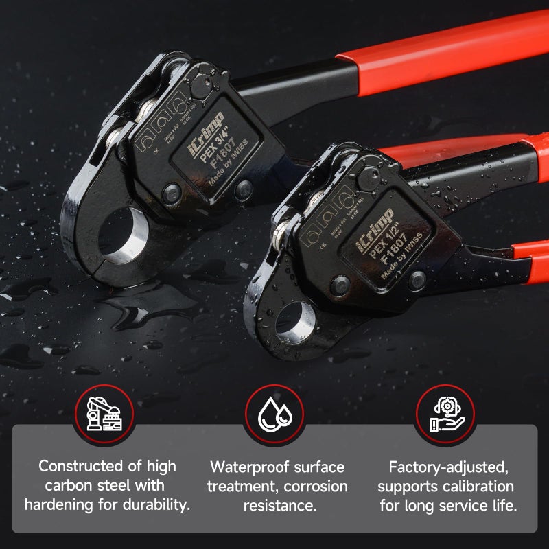 IWISS iCrimp Angle Head F1807 PEX Pipe Crimping Tool for Copper Rings - 1/2&3/4-inch Two Crimper Set with Cutter, Suitable for Tight Spaces - Image 3